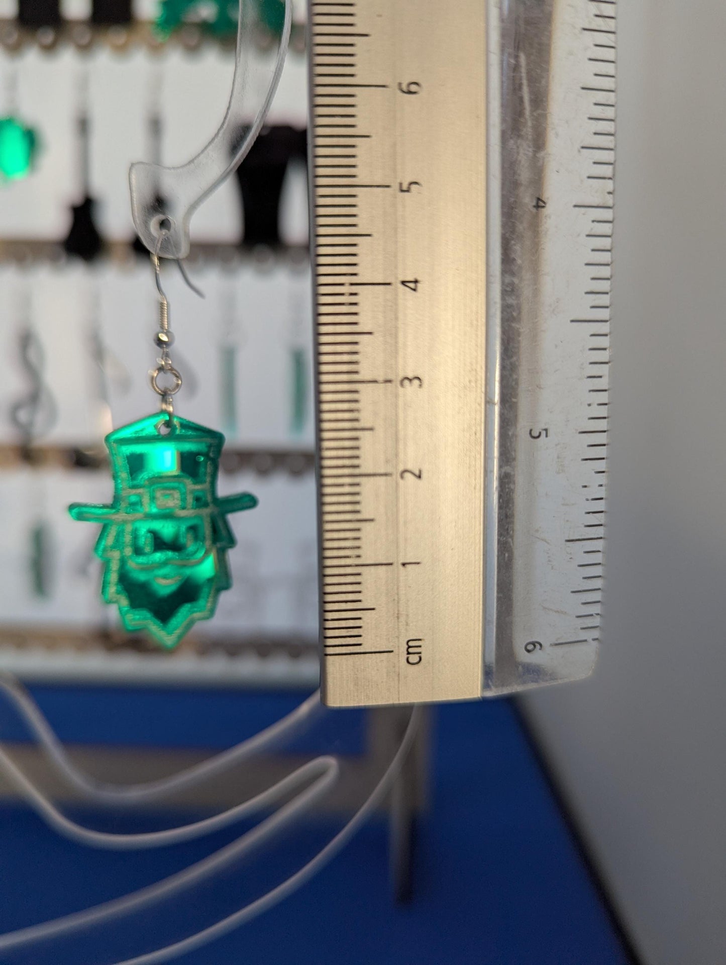 Green Mirror Acrylic Leprechaun Earrings – Unique, Handcrafted Statement Jewelry