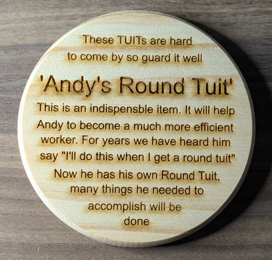 Personalised round tuit coaster