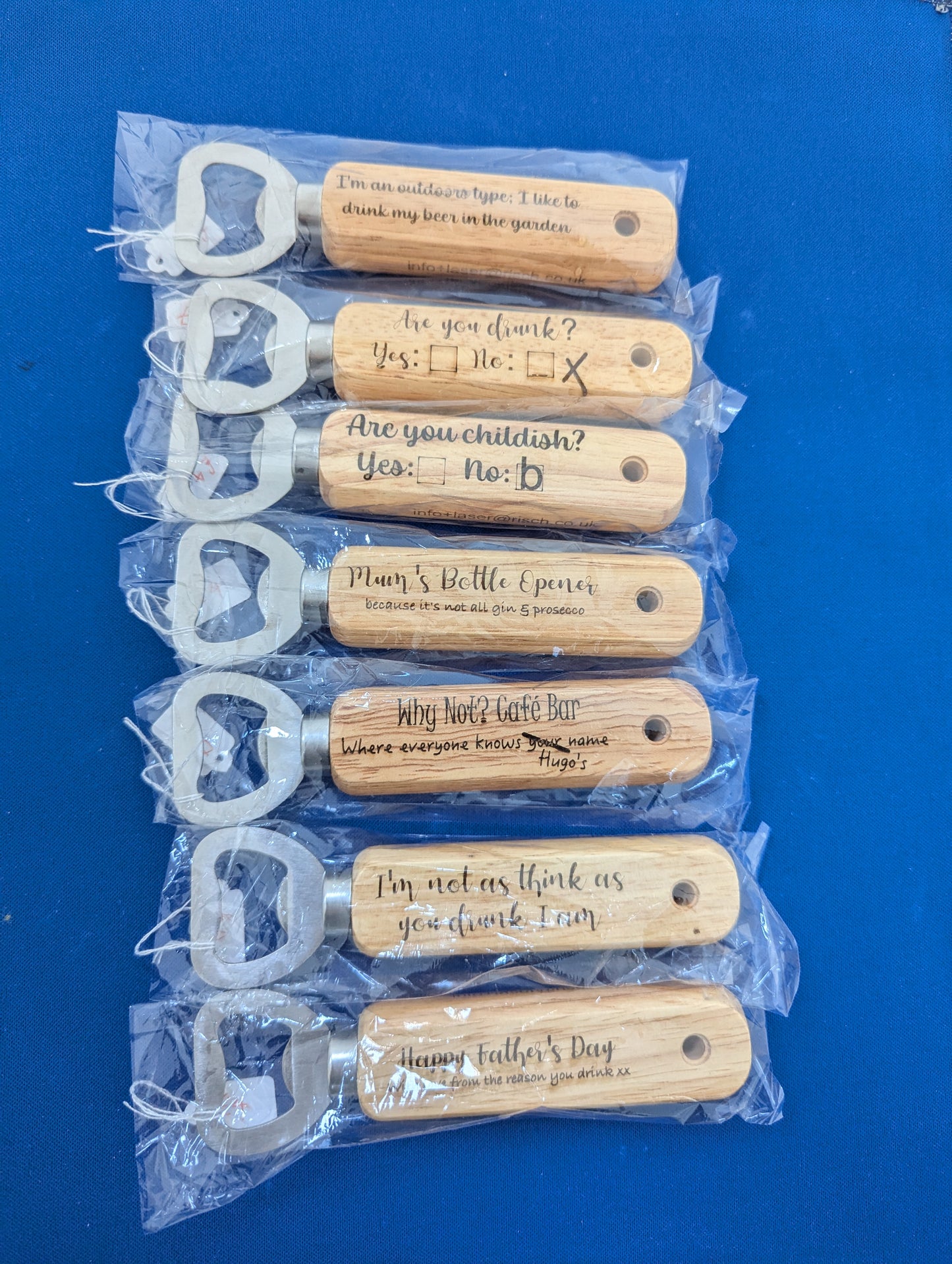 Personalised Wooden Handled Bottle Opener – Laser Engraved Gift