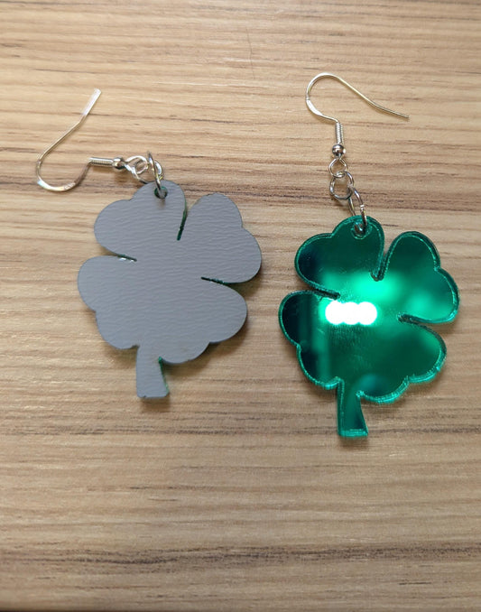 Green Mirror Acrylic Shamrock Earrings – Unique, Handcrafted Statement Jewelry