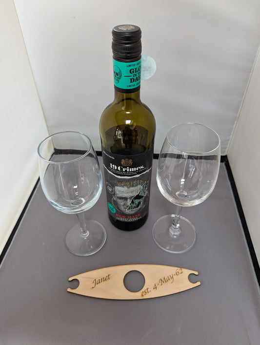 Personalised Handcrafted Wooden Wine Glass Butler | Perfect for Wine Lovers | Holds 2 Glasses and Bottle | Wine Night Essential