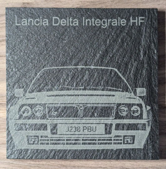 Lancia Delta Integrale slate coaster personalised reg
