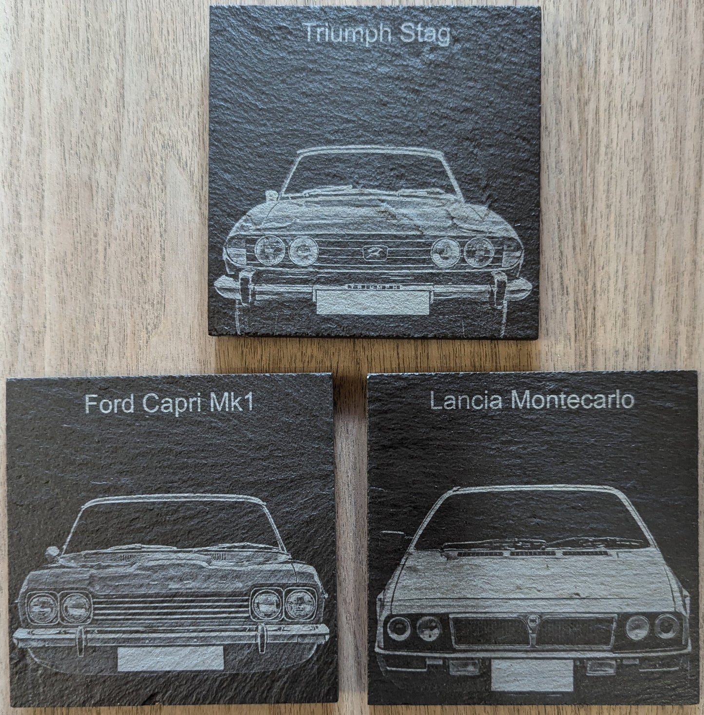Set of 3 classic car slate coasters ( Grand Tour collection )