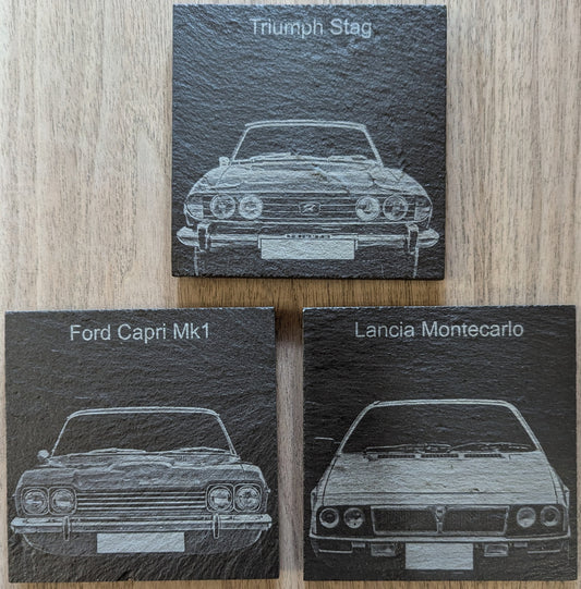 Set of 3 classic car slate coasters ( Grand Tour collection )
