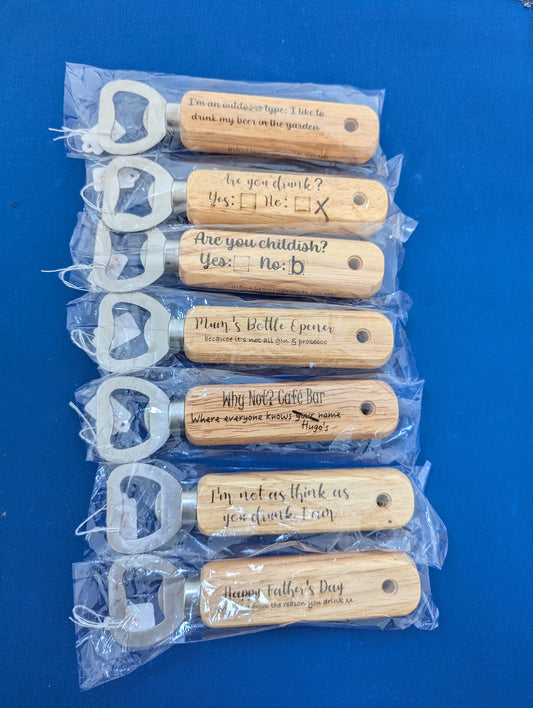 Personalised Wooden Handled Bottle Opener – Laser Engraved Gift