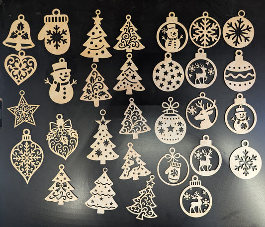 Laser-Cut Wooden Christmas Tree Decorations