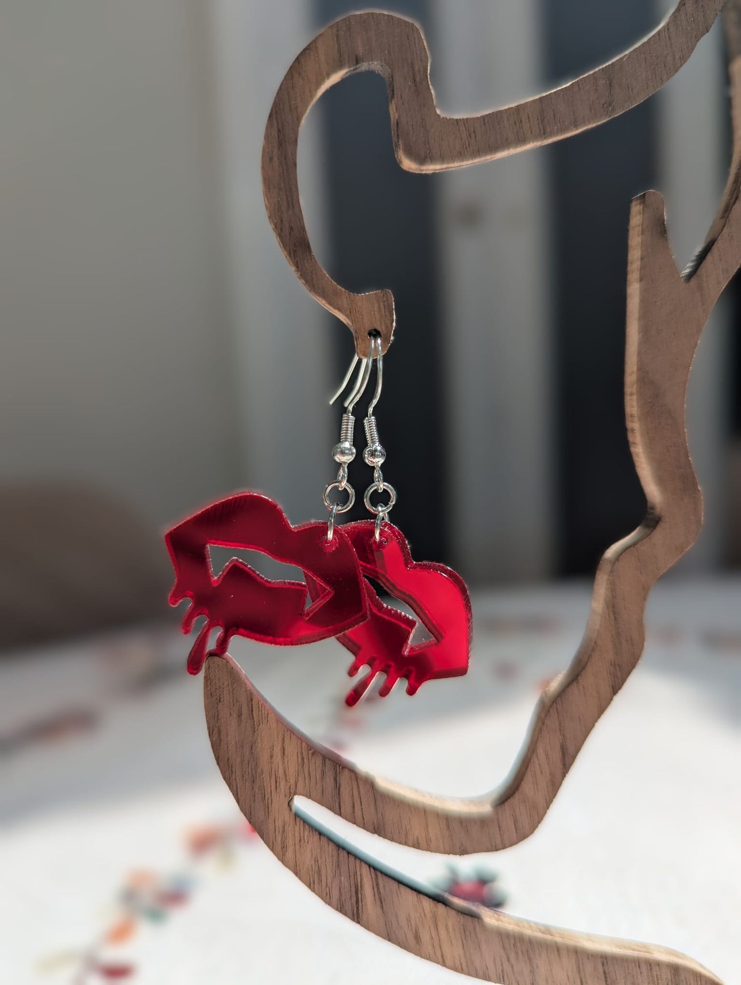 Red Mirror Acrylic Vampire Lips Earrings