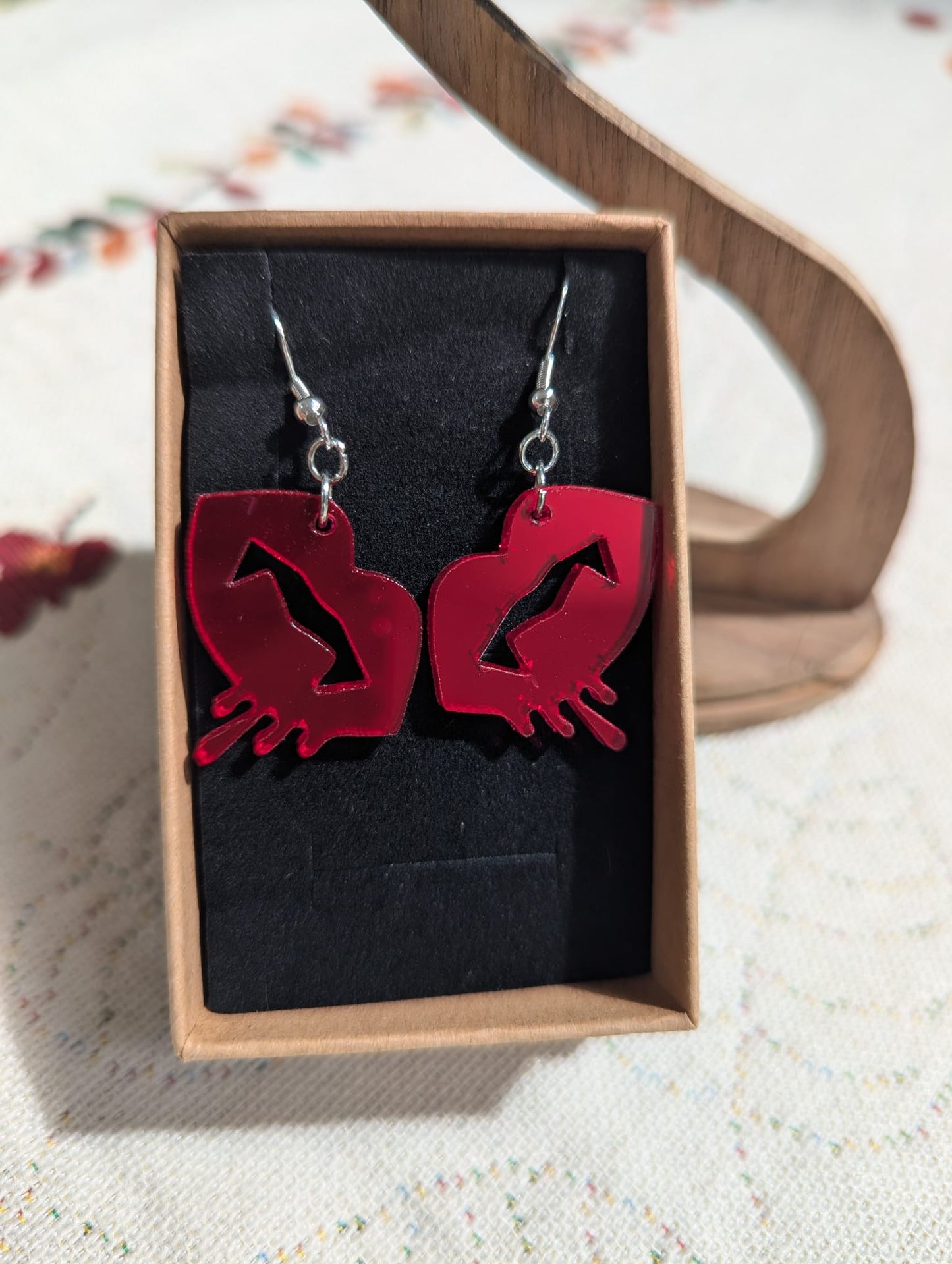 Red Mirror Acrylic Vampire Lips Earrings