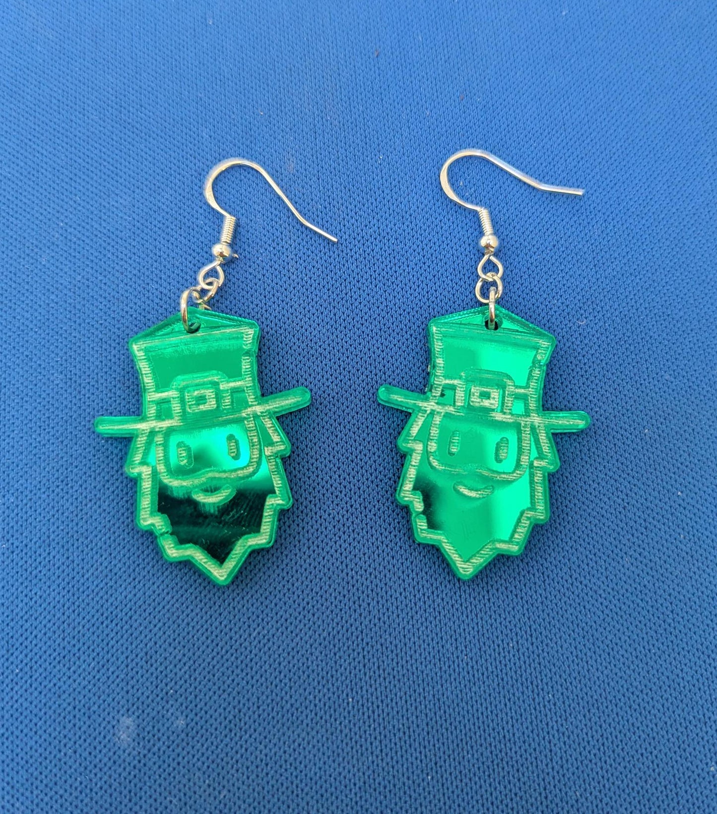 Green Mirror Acrylic Leprechaun Earrings – Unique, Handcrafted Statement Jewelry