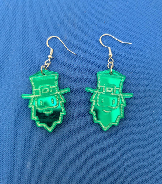 Green Mirror Acrylic Leprechaun Earrings – Unique, Handcrafted Statement Jewelry