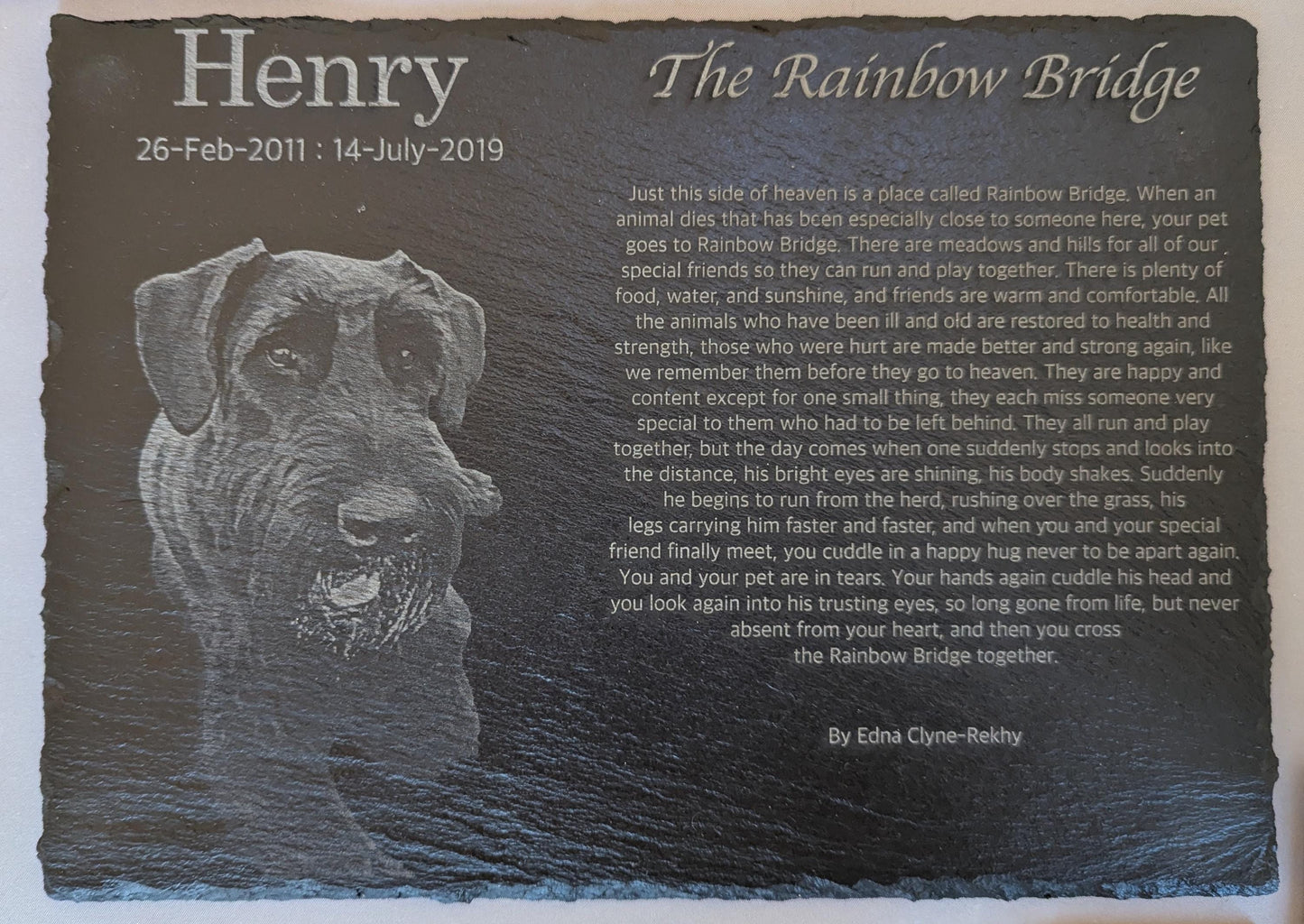Custom Pet Memorial Slate Placemat – Engraved with Photo, Name & Poem