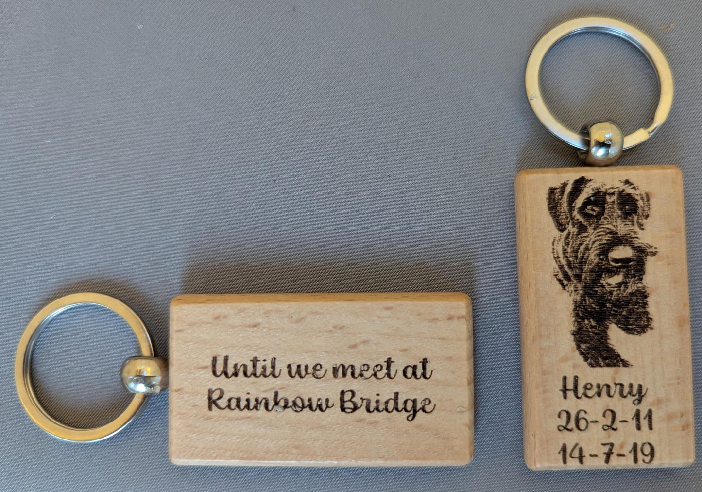 Double-Sided Wooden Pet Keyring – Engraved with Photo, Name & Phrase
