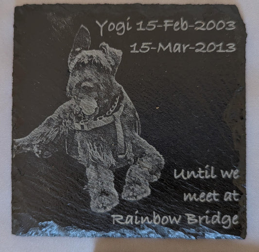 Personalised Pet Slate Coaster – Engraved with Photo, Name & Phrase